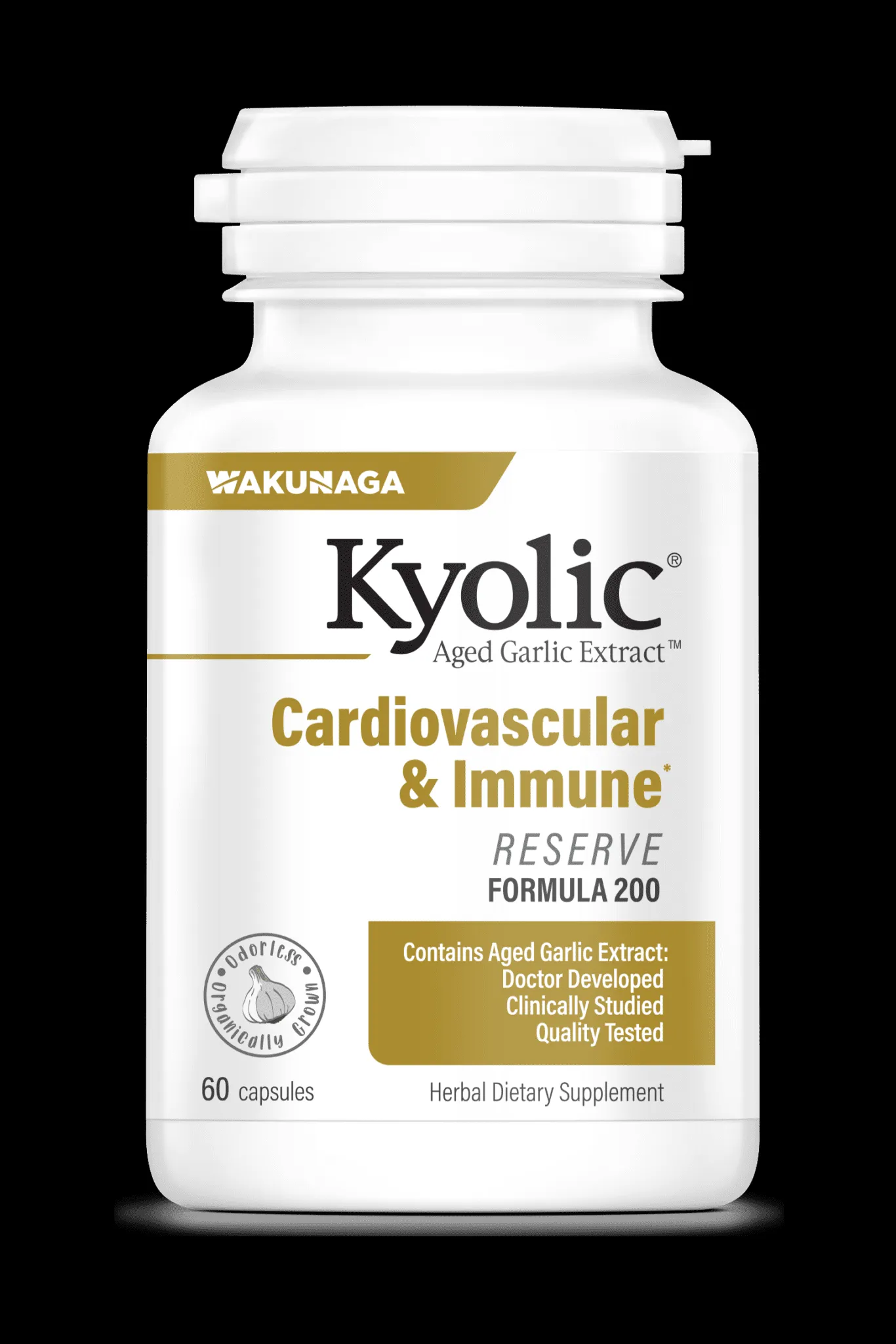 Kyolic Cardiovascular & Immune Reserve (Aged Garlic Extract) 1200 mg, 60 Capsules - Wakunaga