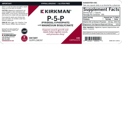 P-5-P with Magnesium Bisglycinate (Hypoallergenic), 100 Capsules - Kirkman Laboratories