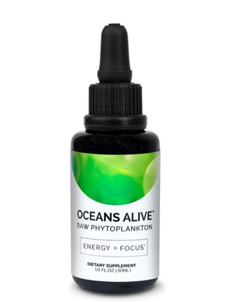Black bottle of Oceans Alive Raw Phytoplankton | 30ml | Activation Products on white background.