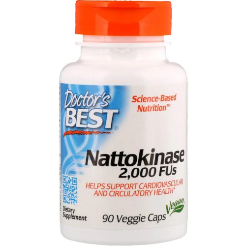 White bottle with orange cap of Nattokinase 2000 FUs, 90 Capsules - Doctor's Best