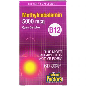 B12, Methylcobalamin, 5000 mcg, 60 Chewable Tablets - Natural Factors