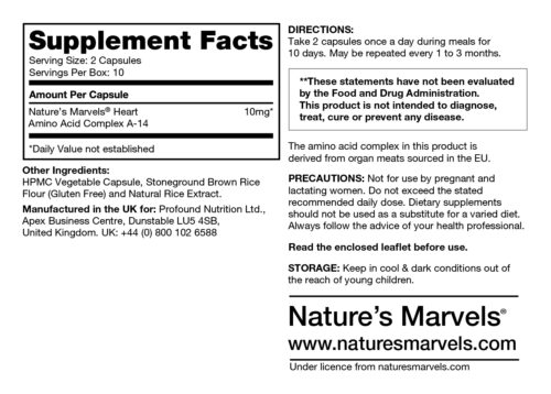 Side View of Heart Amino Acid Complex (20 caps) - Nature's Marvels *SOI*.