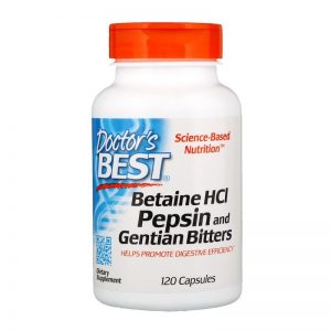 Betaine HCL Pepsin & Gentian Bitters, 120 Capsules - Doctor's Best