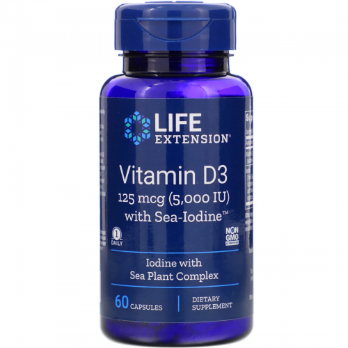 Vitamin D3 with Sea-Iodine 5000 IU, 60 Capsules - Life Extension