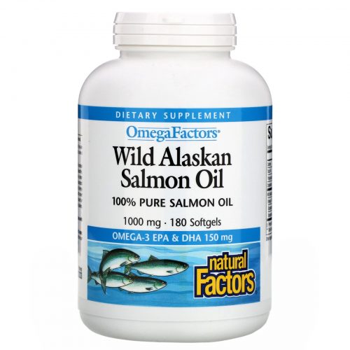 Omega Factors Wild Alaskan Salmon Oil 1000mg, 180 Softgels - Natural Factors