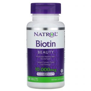 Biotin, Maximum Strength 10,000mcg, 100 Tablets - Natrol