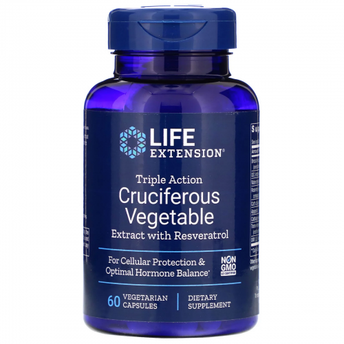 Triple Action Cruciferous Vegetable Extract with Resveratrol, 60 Capsules - Life Extension