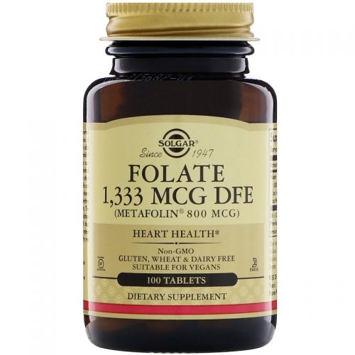 Folate, 1333 mcg, (800 mcg Metafolin) 100 Tablets - Solgar