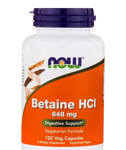 Betaine HCL 648mg  Capsules - Pack of 120 Capsules - Now Foods