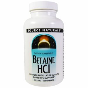 Betaine HCI (with Pepsin) - 650mg 180 tablets - Source Naturals