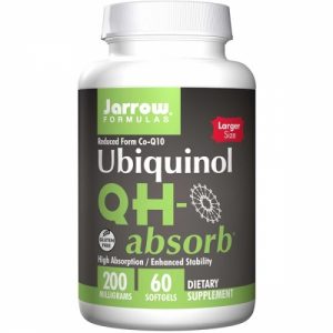 Bottle of Ubiquinol QH-Absorb 200mg, 60 Softgels from Jarrow Formulas on a white background.