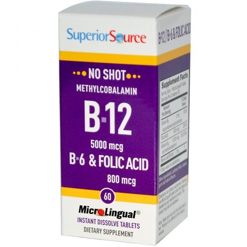 Methylcobalamin B12/B-12 1000 mcg, B-6 & Folic Acid 800 mcg, MicroLingual, 60 Tablets - Superior Source