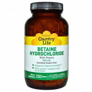 Betaine Hydrochloride with Pepsin, 600 mg, 250 Tablets - Country Life