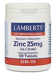 Zinc 25mg (as Citrate)- 120 tabs - Lamberts