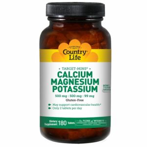Calcium, Magnesium, and Potassium, 500 mg : 500 mg : 99 mg, 180 Tablets - Country Life