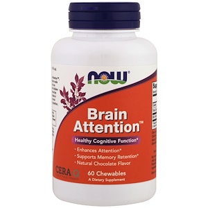 Brain Attention, Natural Chocolate Flavor, 60 Chewables - Now Foods