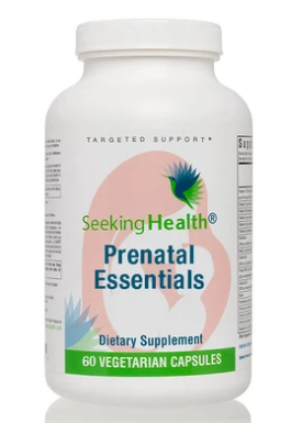 Bottle of Prenatal Essentials - 60 Caps - Seeking Health on a white background.
