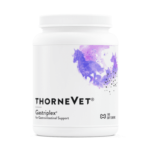 Tub of Gastriplex Gastrointestinal Support, 180 - Thorne on a white background.
