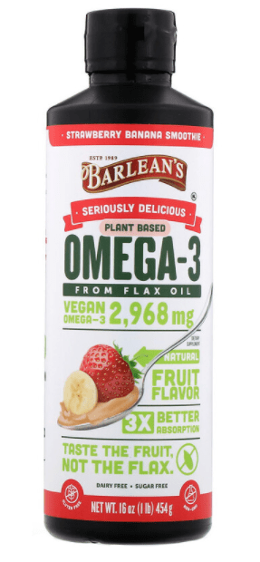 Omega-3 from Flax Oil, Strawberry Banana Smoothie, 16 oz (454 g) - Barlean's