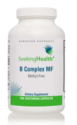 Bottle of B Complex MF (100 Veg Capsules) - Seeking Health on a white background.