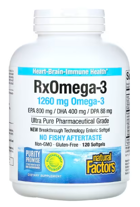 Rx Omega-3, 1,260 mg, 120 Softgels (630 mg per Softgel) - Natural Factors