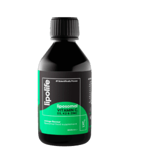 LVC3 Liposomal Vitamin C, D3, K2 + Zinc 240ml liquid (Orange Flavour) to support the maintenance of normal skin - lipolife