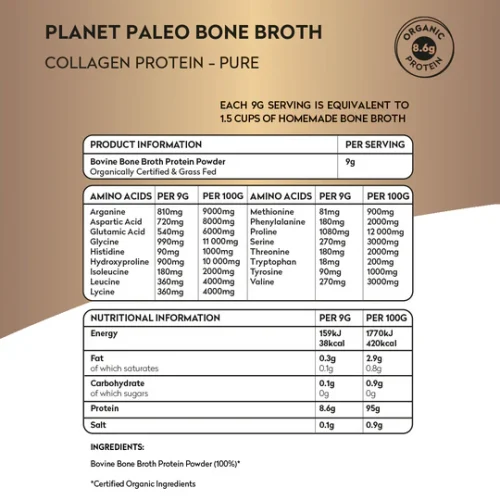 Side View of Organic Bone Broth Collagen Protein (450g) - Planet Paleo.