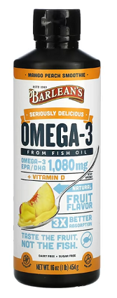 Omega-3 from Fish Oil, Mango Peach Smoothie 16 oz - Barlean's