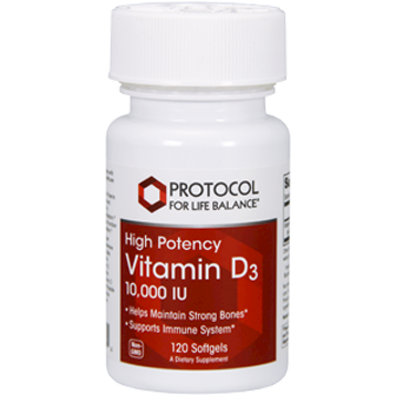 Vitamin D3 10,000 IU - 120 softgels - Protocol For Life Balance