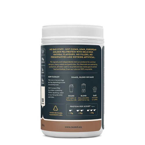 Side View of Nuzest - 250g - Clean Lean Protein Rich Chocolate.