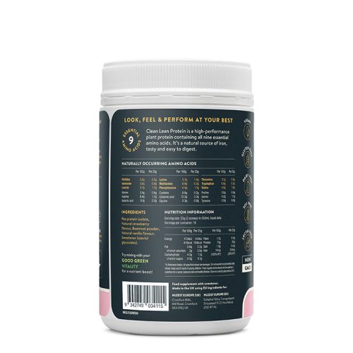 Side View of Nuzest - 250g - Clean Lean Protein Wild Strawberry.