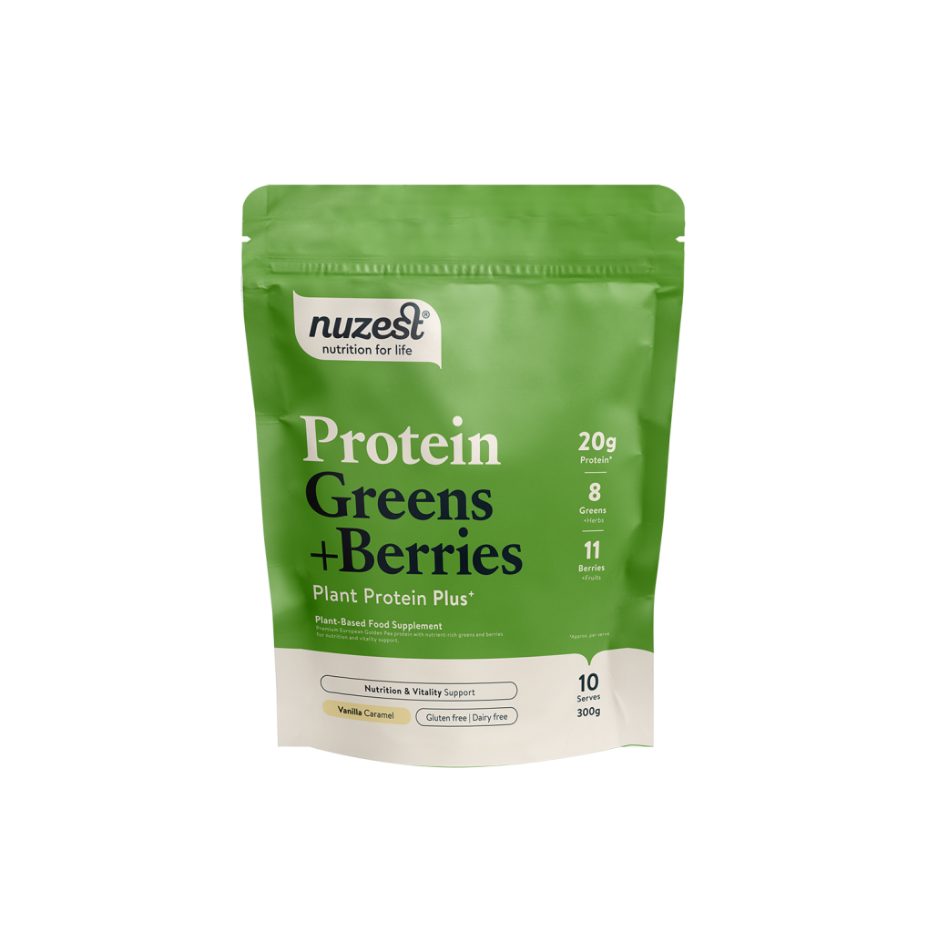 Nuzest - 300g - Protein Plus Greens + Berries Vanilla & Caramel