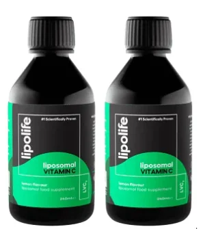 LVC7 Liposomal Vitamin C 250ml liquid (Lemon Flavour, Double Pack) to support immune function – lipolife