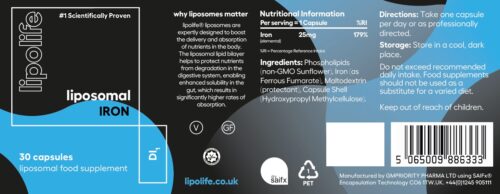 Side View of Liposomal Iron Capsules (30's) - lipolife.