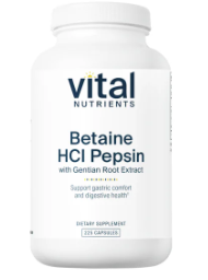 Betaine HCL with Pepsin with Gentian Root Extract (225 caps) - Vital Nutrients